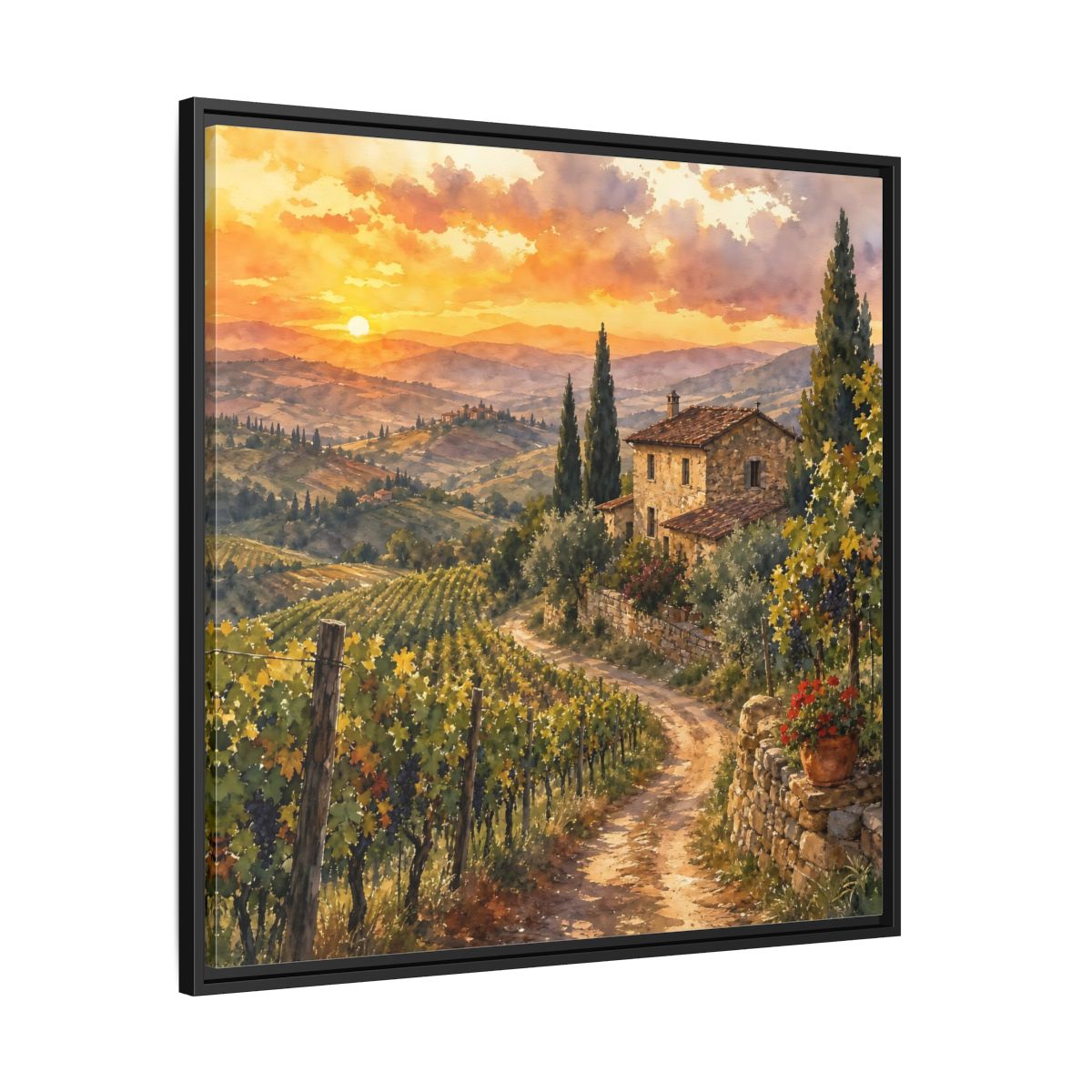 Side Mockup 30. Nature Tuscan Landscape Tuscan Sunset Landscape shown as stretched canvas wall art