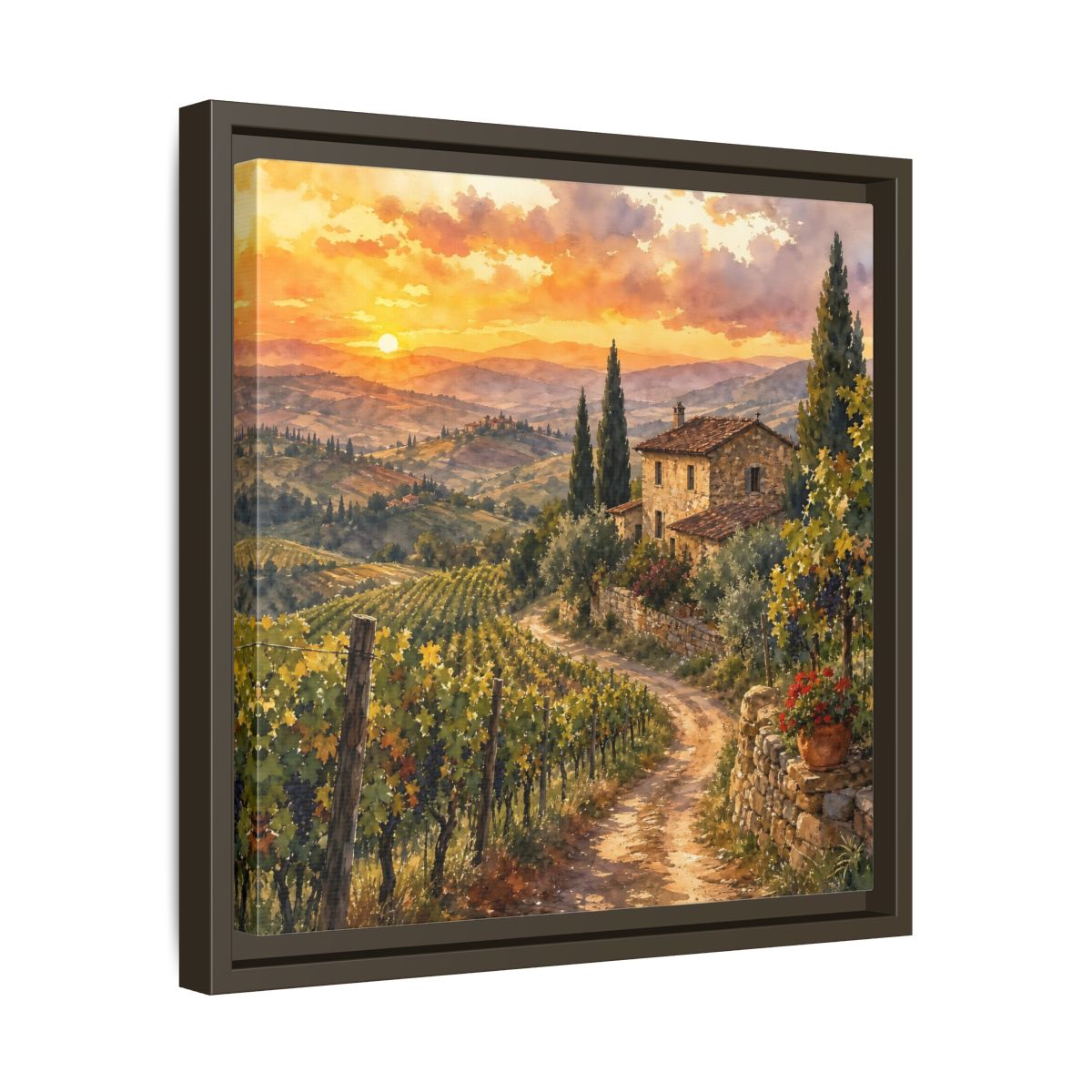 Side Mockup 29. Nature Tuscan Landscape Tuscan Sunset Landscape shown as stretched canvas wall art