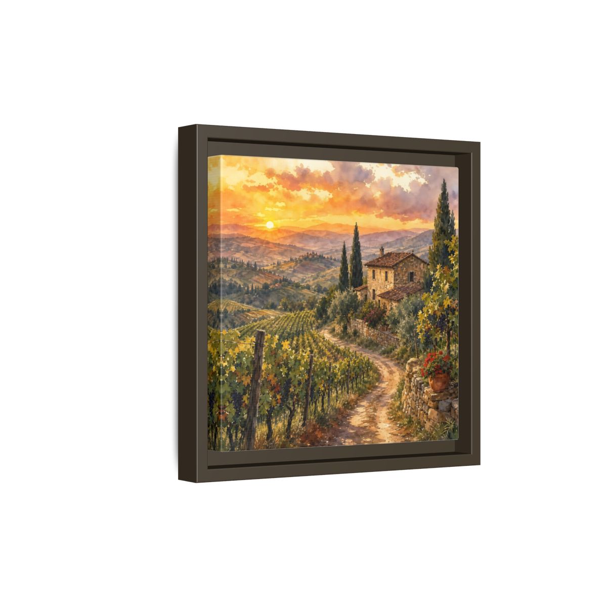 Side Mockup 20. Nature Tuscan Landscape Tuscan Sunset Landscape shown as stretched canvas wall art