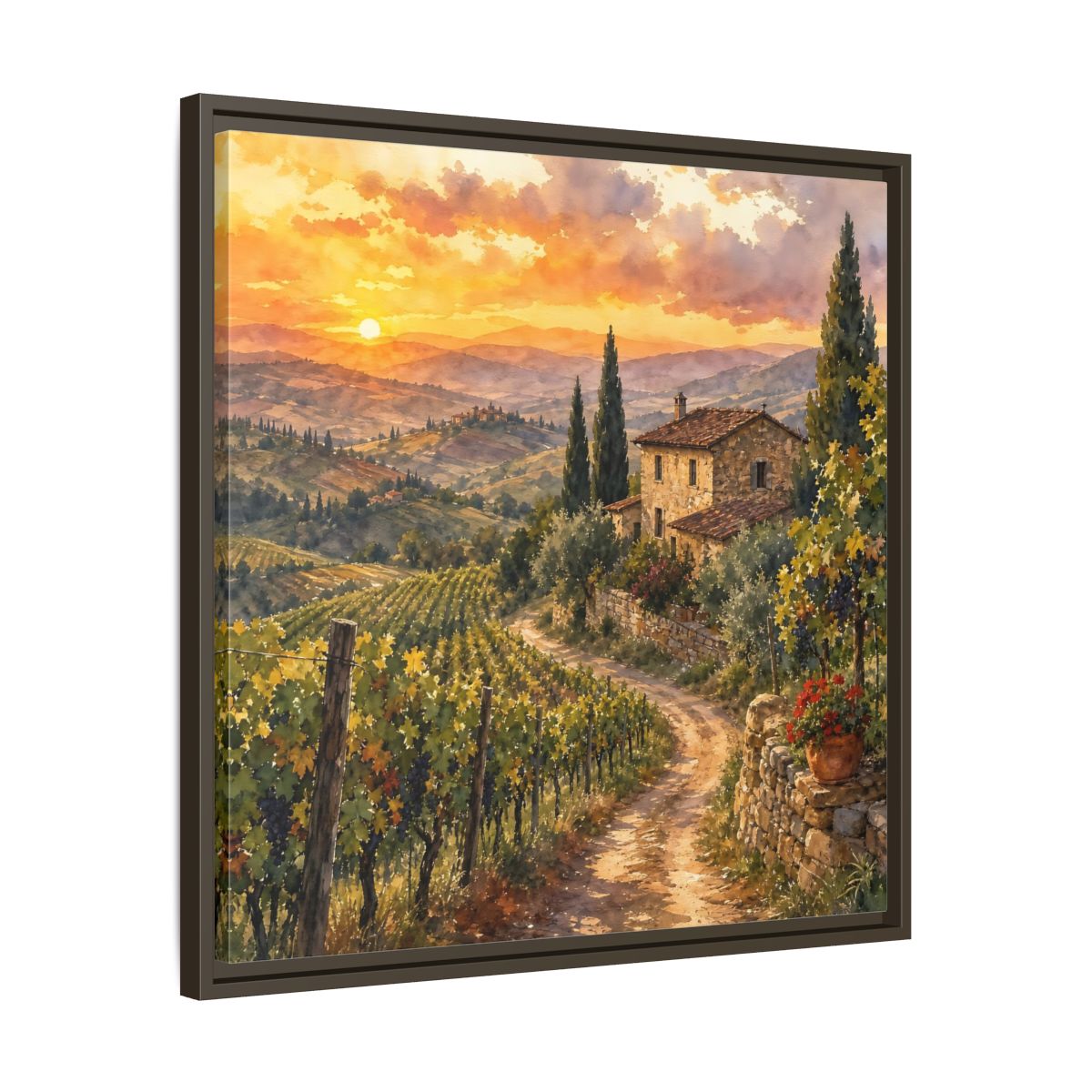 Side Mockup 27. Nature Tuscan Landscape Tuscan Sunset Landscape shown as stretched canvas wall art
