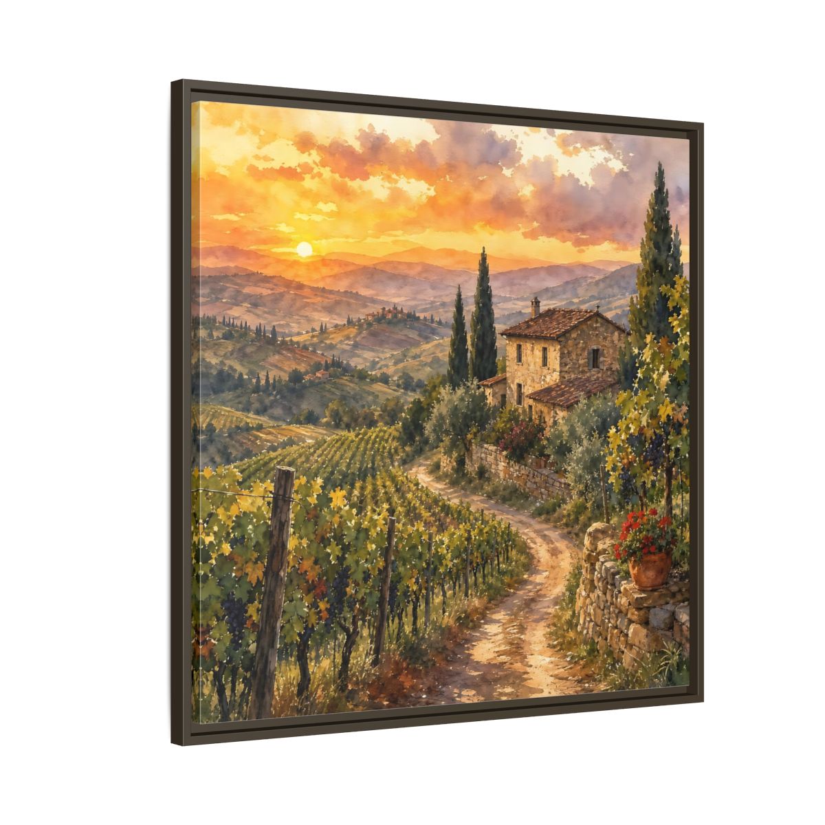 Side Mockup 8. Nature Tuscan Landscape Tuscan Sunset Landscape shown as stretched canvas wall art