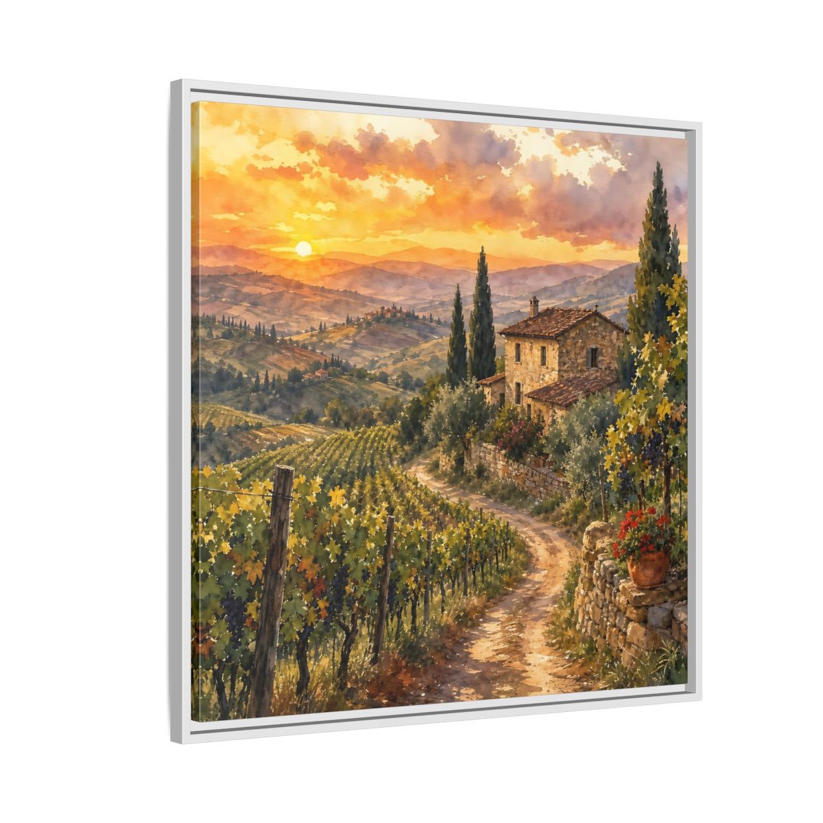 Side Mockup 7. Nature Tuscan Landscape Tuscan Sunset Landscape shown as stretched canvas wall art