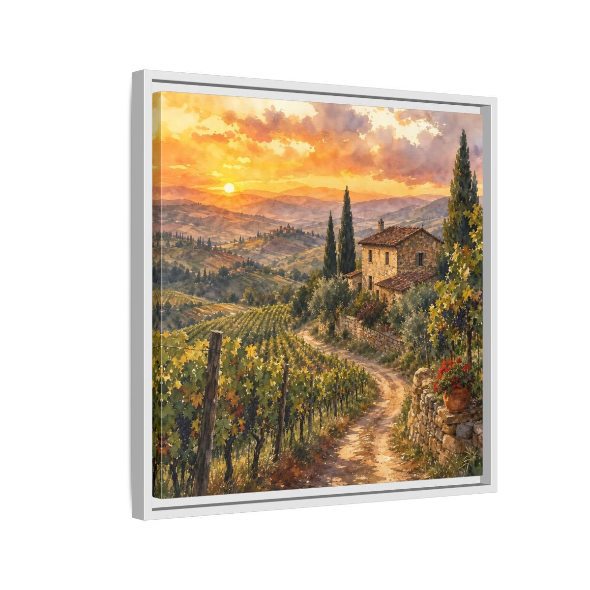 Side Mockup 10. Nature Tuscan Landscape Tuscan Sunset Landscape shown as stretched canvas wall art