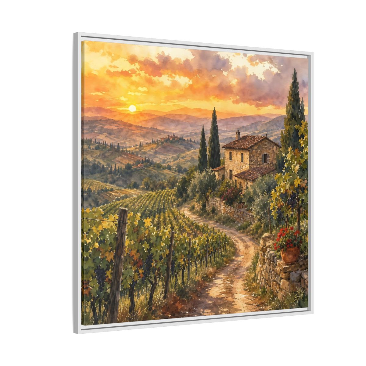 Side Mockup 4. Nature Tuscan Landscape Tuscan Sunset Landscape shown as stretched canvas wall art