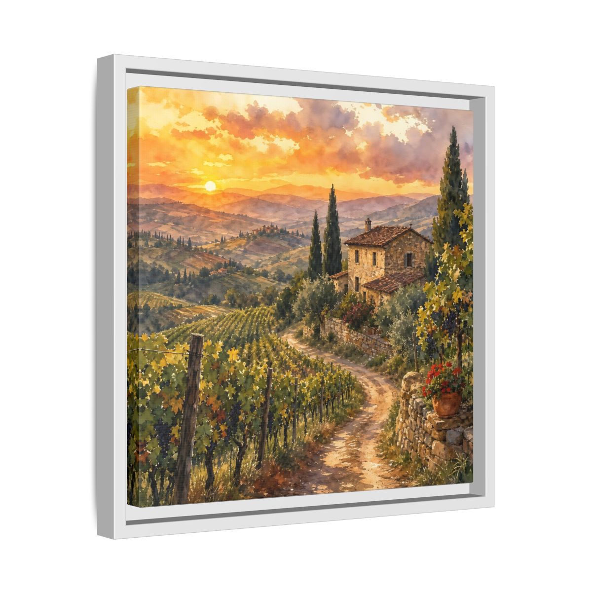 Side Mockup 28. Nature Tuscan Landscape Tuscan Sunset Landscape shown as stretched canvas wall art