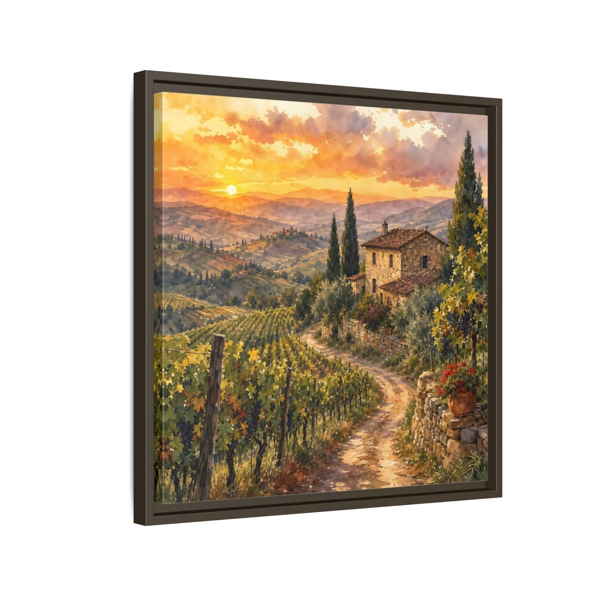 Side Mockup 11. Nature Tuscan Landscape Tuscan Sunset Landscape shown as stretched canvas wall art