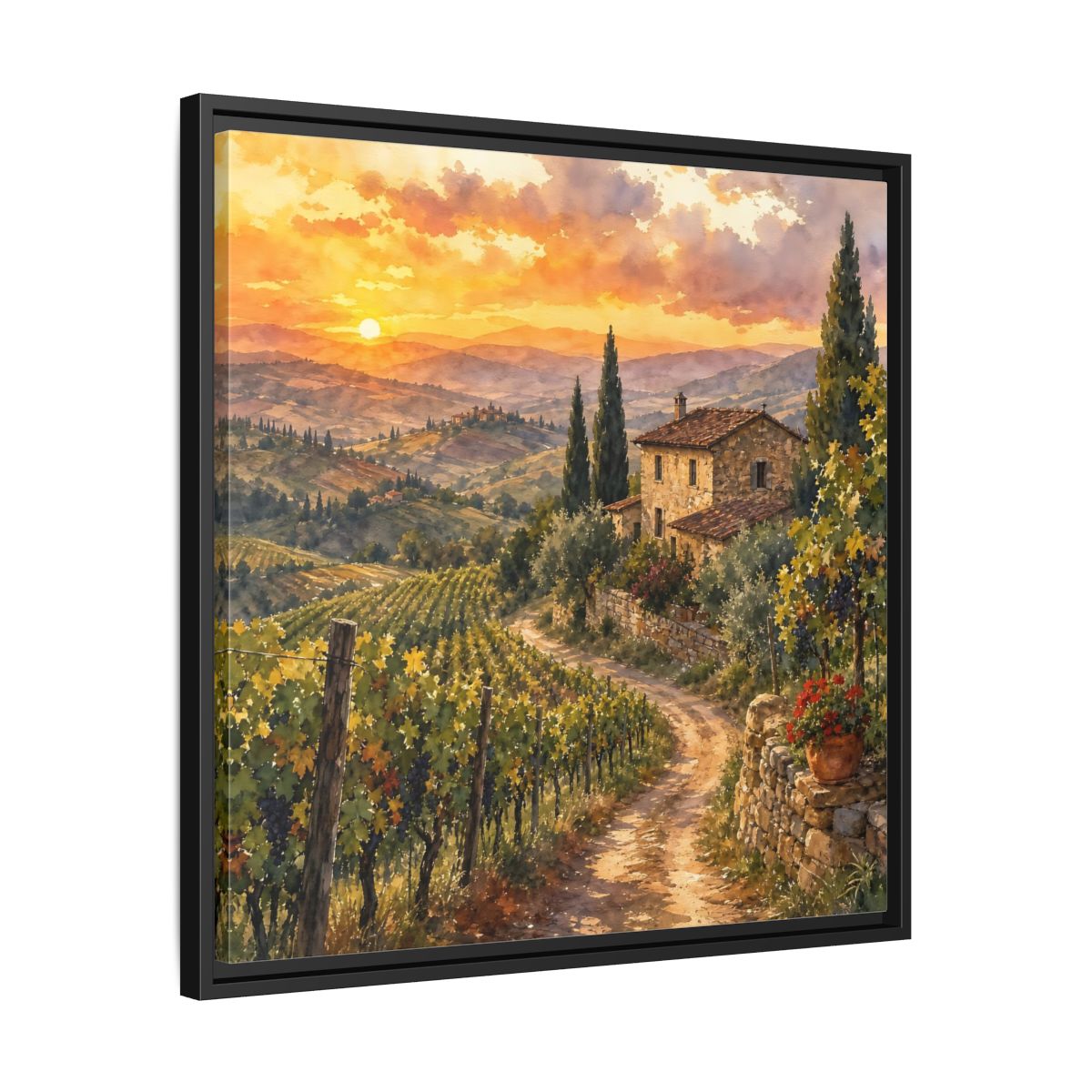 Side Mockup 31. Nature Tuscan Landscape Tuscan Sunset Landscape shown as stretched canvas wall art