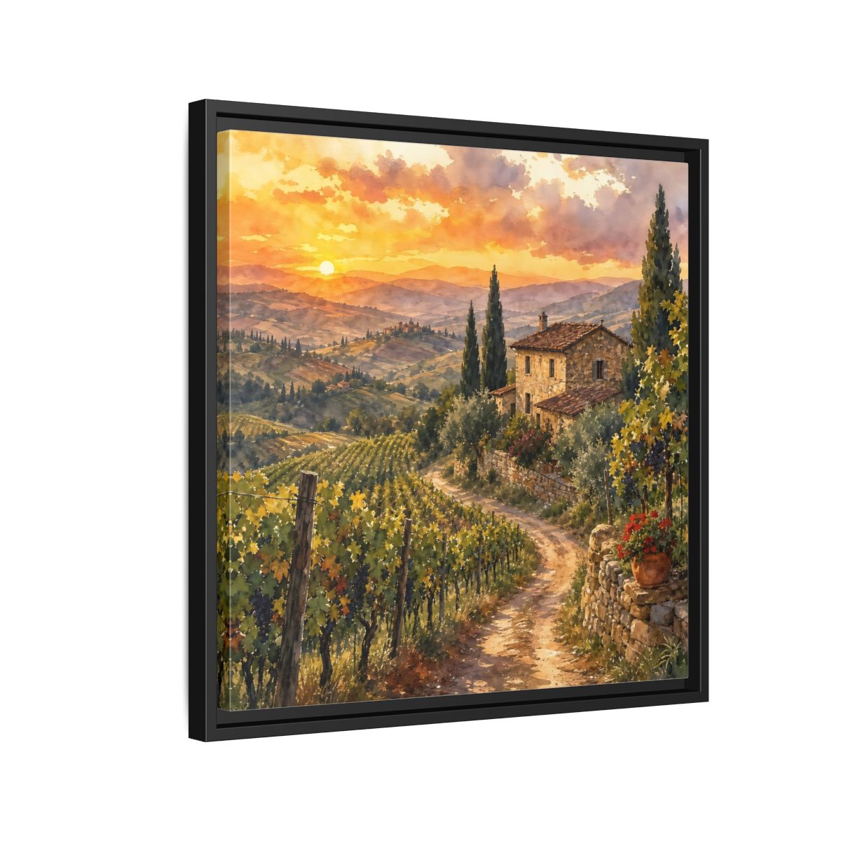 Side Mockup 12. Nature Tuscan Landscape Tuscan Sunset Landscape shown as stretched canvas wall art