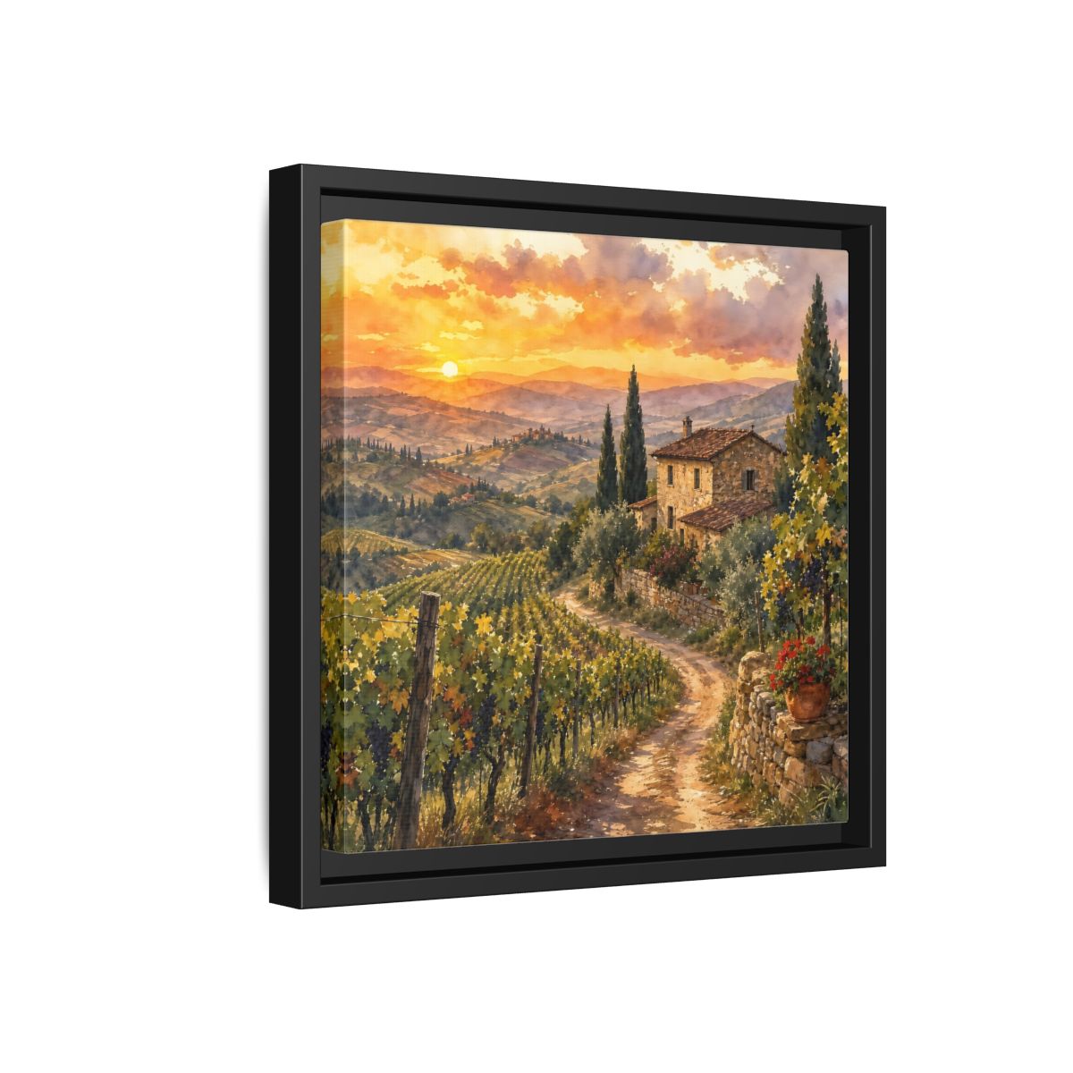 Side Mockup 18. Nature Tuscan Landscape Tuscan Sunset Landscape shown as stretched canvas wall art