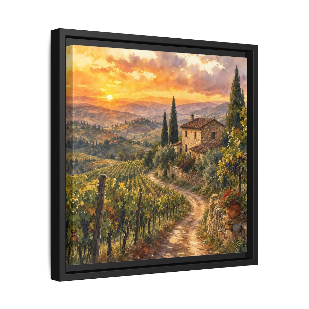 Side Mockup 32. Nature Tuscan Landscape Tuscan Sunset Landscape shown as stretched canvas wall art