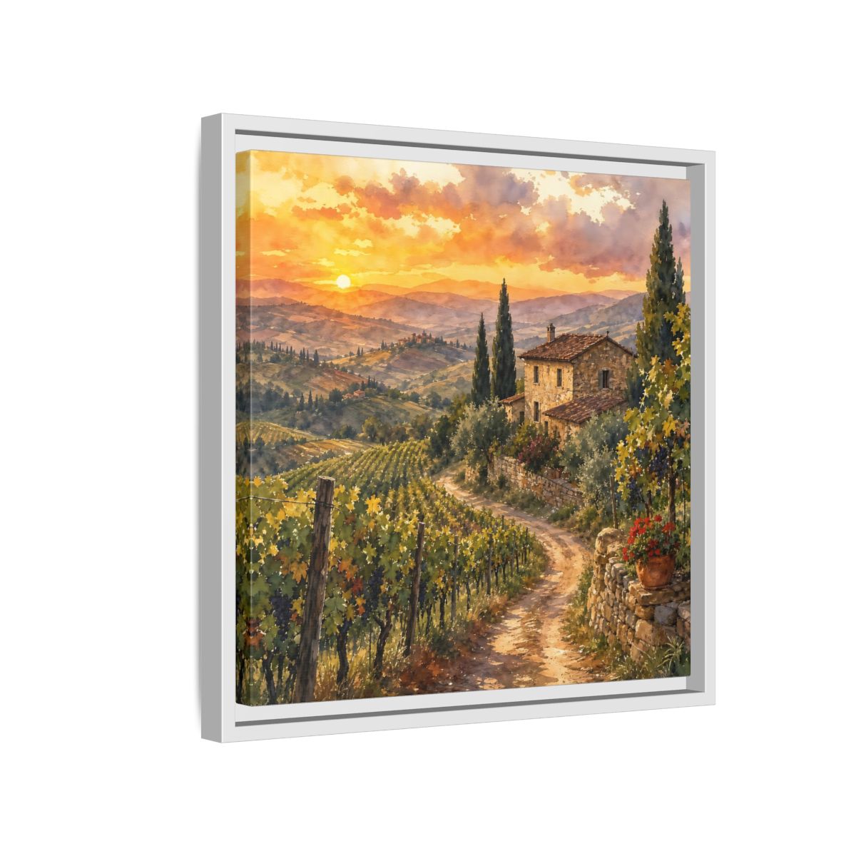 Side Mockup 13. Nature Tuscan Landscape Tuscan Sunset Landscape shown as stretched canvas wall art