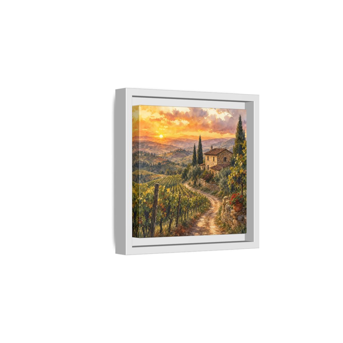 Side Mockup 1. Nature Tuscan Landscape Tuscan Sunset Landscape shown as stretched canvas wall art