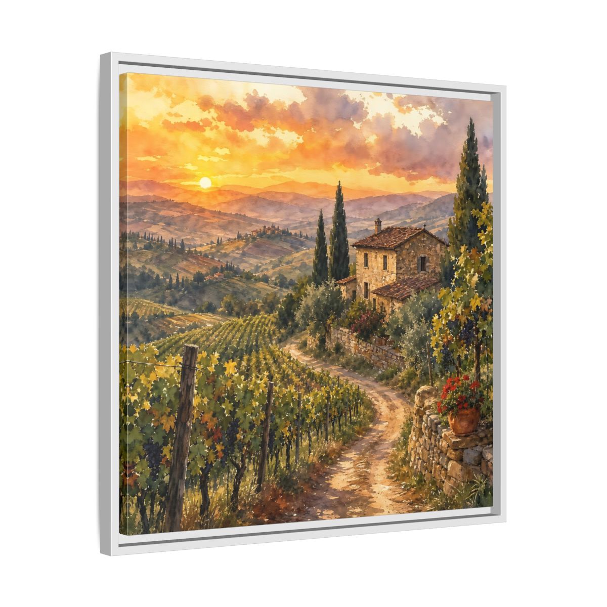 Side Mockup 26. Nature Tuscan Landscape Tuscan Sunset Landscape shown as stretched canvas wall art
