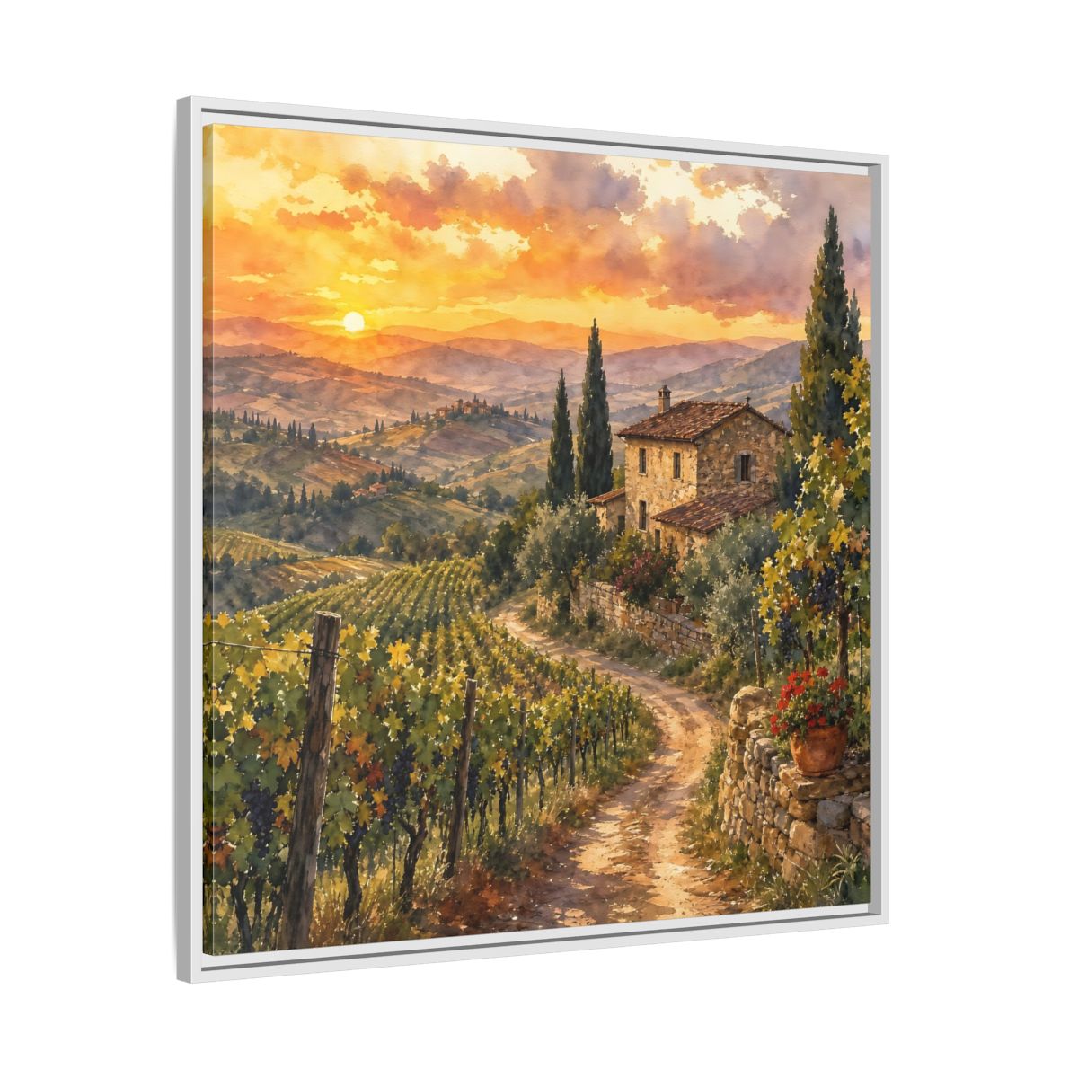 Side Mockup 25. Nature Tuscan Landscape Tuscan Sunset Landscape shown as stretched canvas wall art