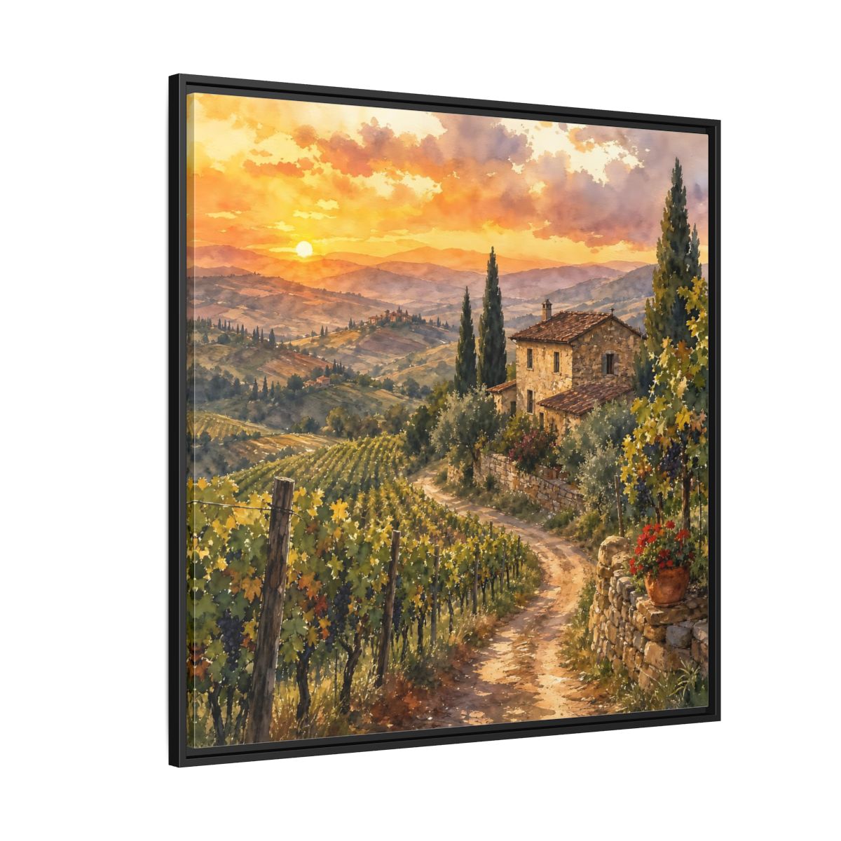 Side Mockup 6. Nature Tuscan Landscape Tuscan Sunset Landscape shown as stretched canvas wall art