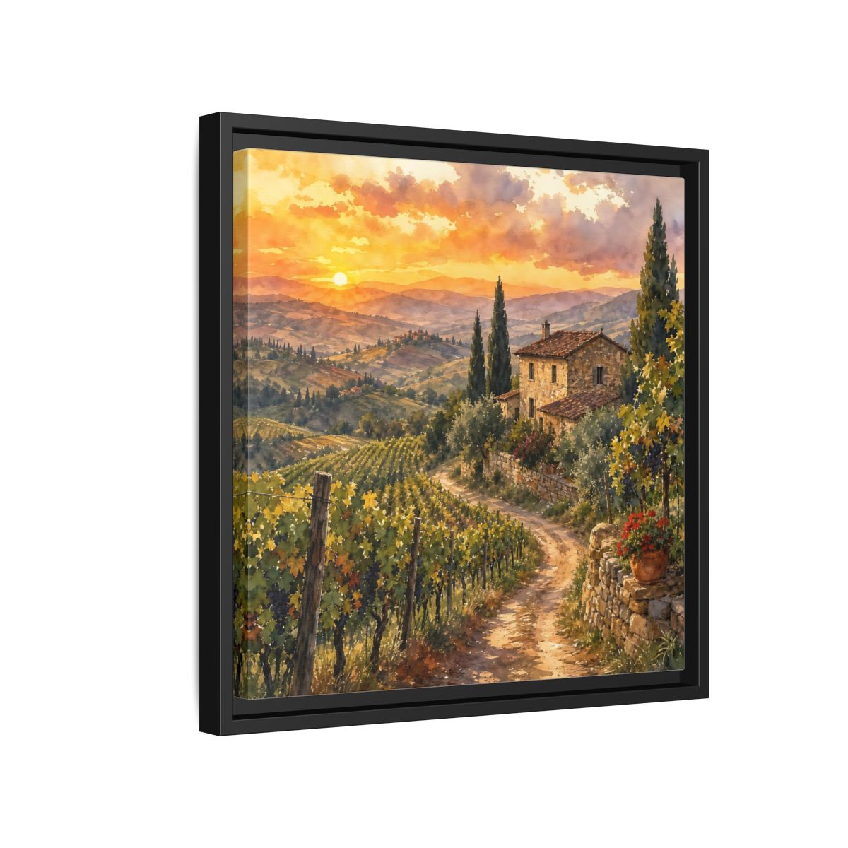 Side Mockup 15. Nature Tuscan Landscape Tuscan Sunset Landscape shown as stretched canvas wall art