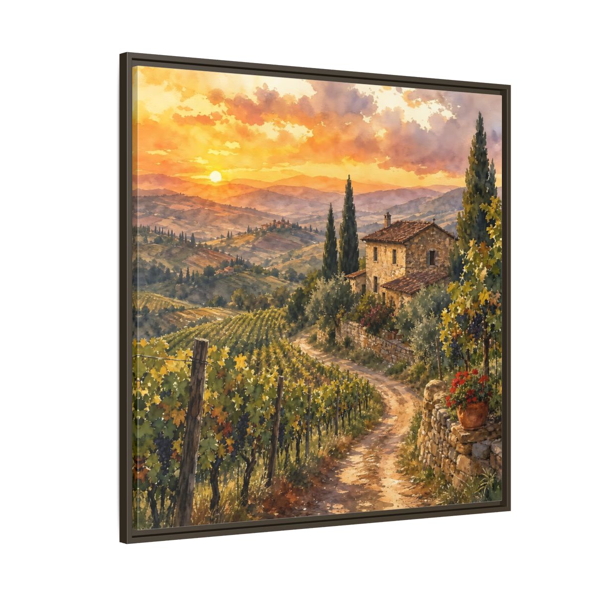 Side Mockup 5. Nature Tuscan Landscape Tuscan Sunset Landscape shown as stretched canvas wall art