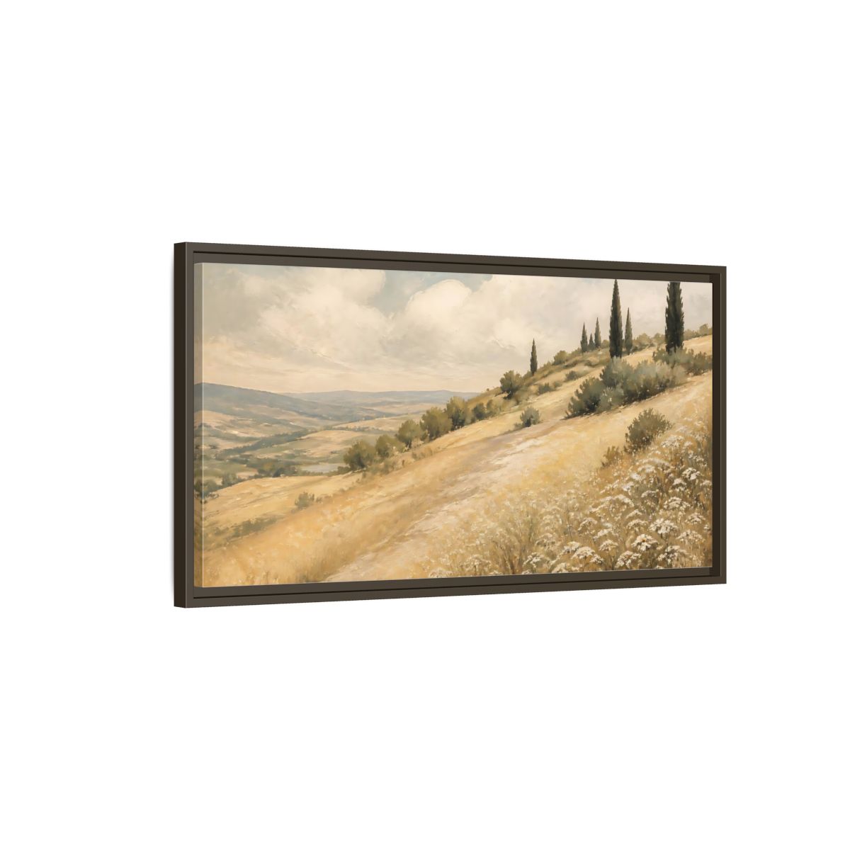 Main Mockup. Nature Tuscan Landscape Tuscan Hills Golden shown as stretched canvas wall art