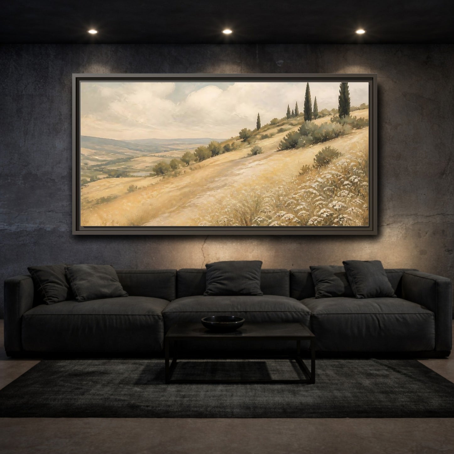 Mockup 3. Nature Tuscan Landscape Tuscan Hills Golden shown as stretched canvas wall art
