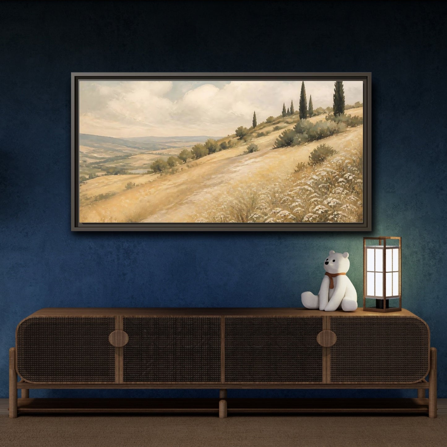 Mockup 4. Nature Tuscan Landscape Tuscan Hills Golden shown as stretched canvas wall art