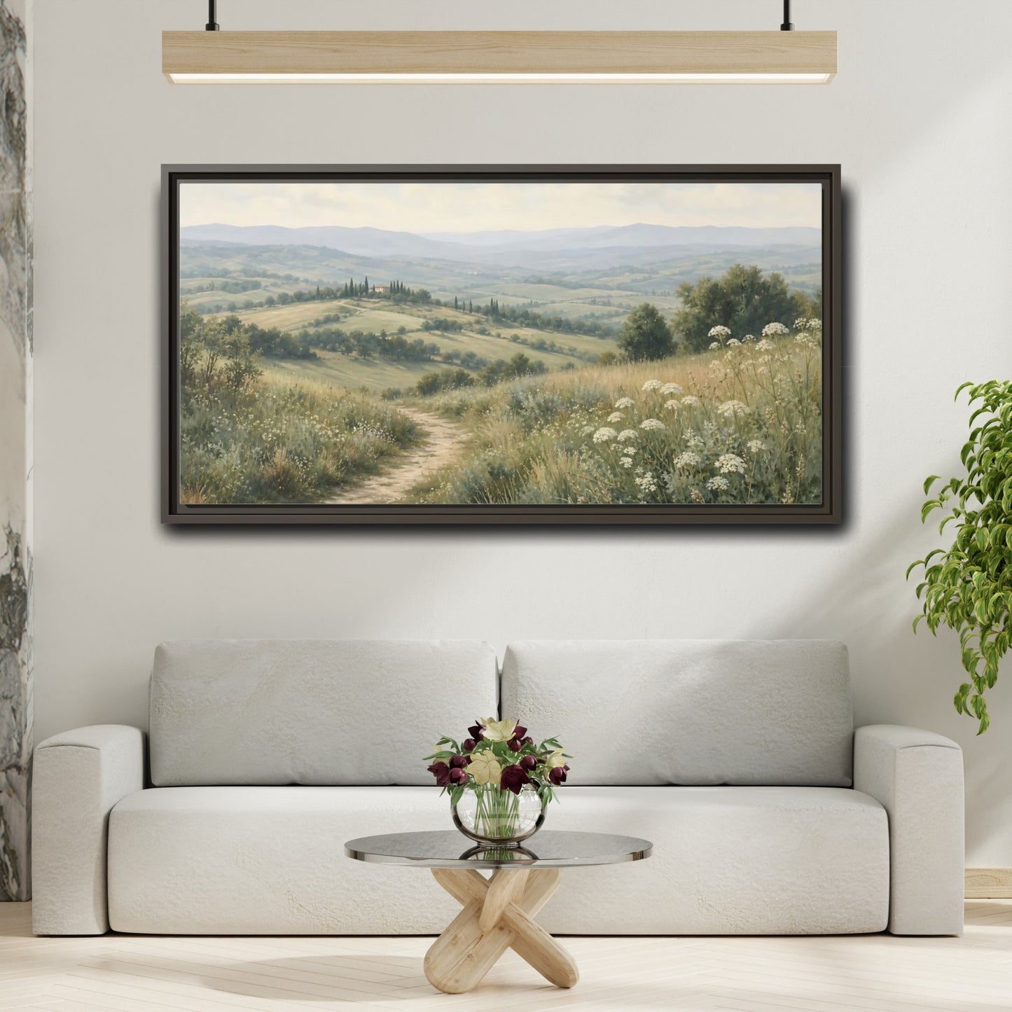 Mockup 2. Nature Tuscan Landscape Tuscan Landscape Green shown as stretched canvas wall art