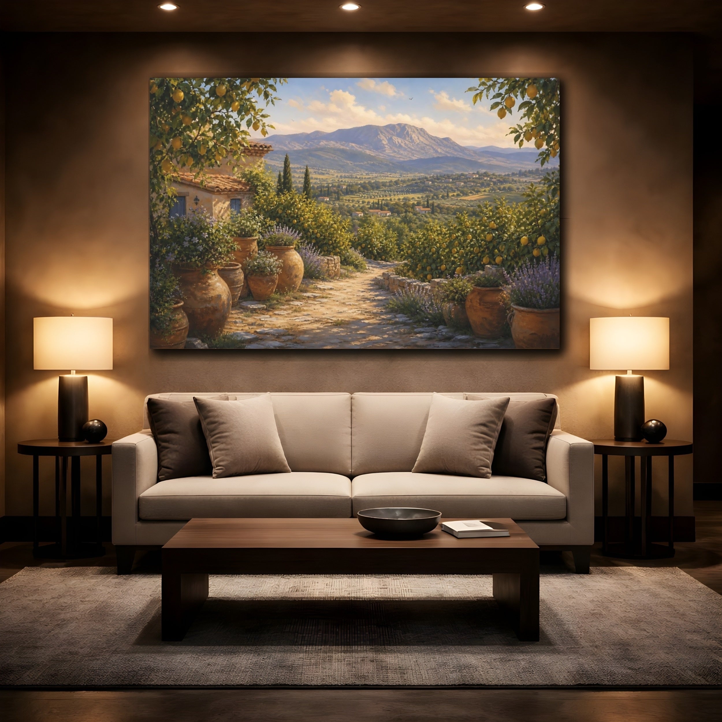 Mockup 2. Nature Tuscan Landscape Tuscan Landscape shown as stretched canvas wall art