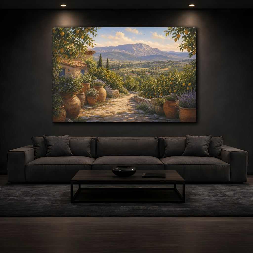 Mockup 3. Nature Tuscan Landscape Tuscan Landscape shown as stretched canvas wall art