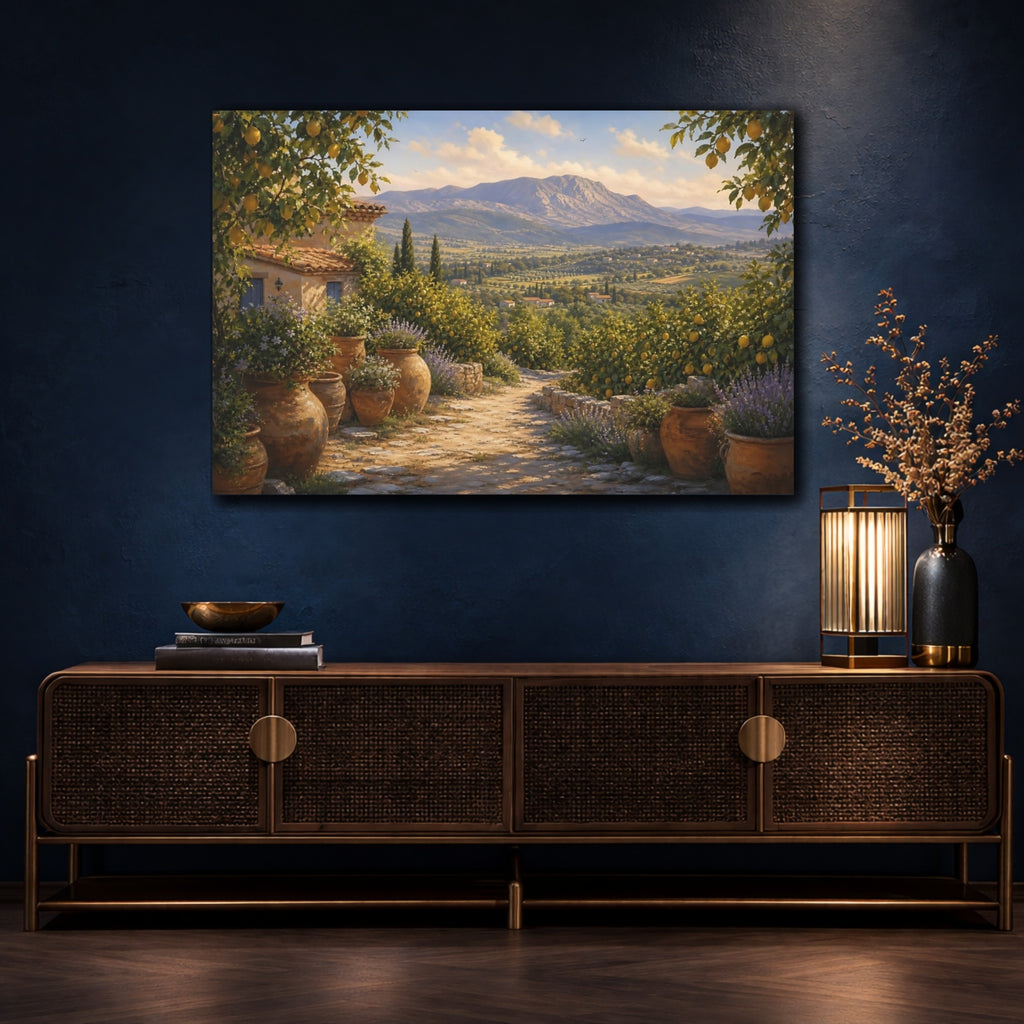 Mockup 4. Nature Tuscan Landscape Tuscan Landscape shown as stretched canvas wall art