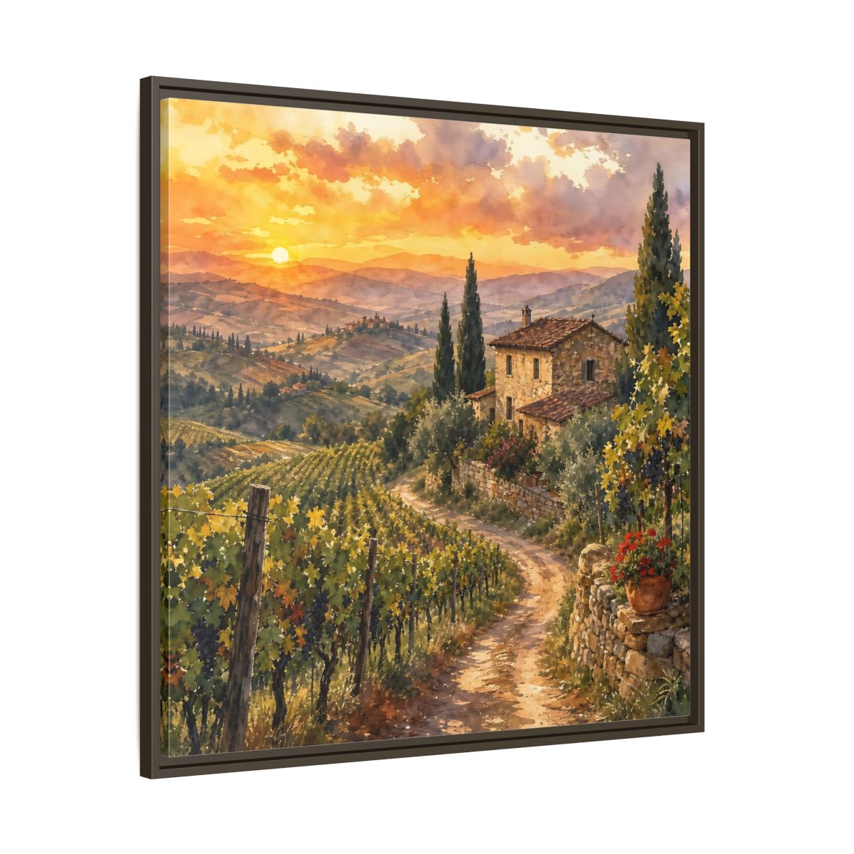 Main Mockup. Nature Tuscan Landscape Tuscan Sunset Landscape shown as stretched canvas wall art