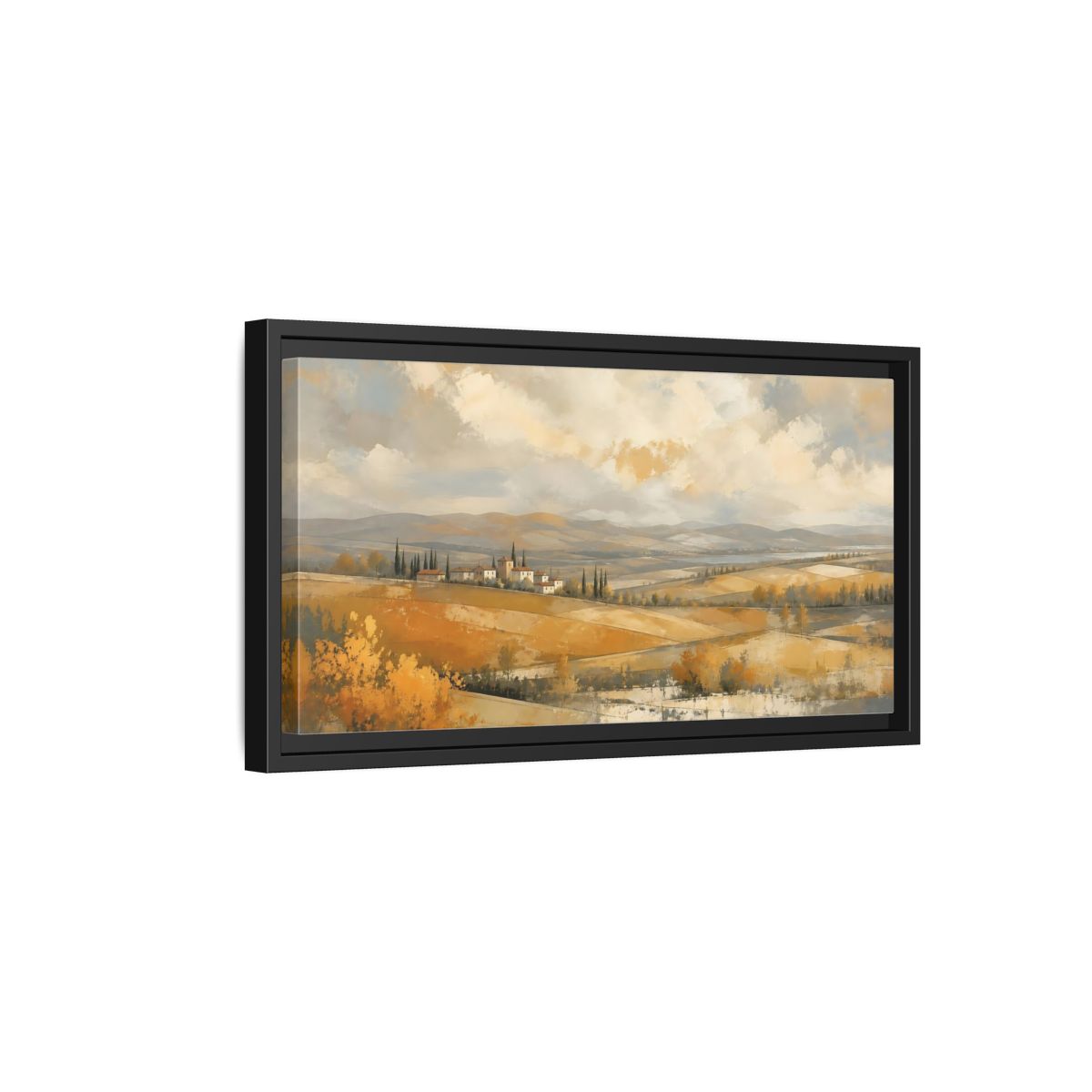 Side Mockup 8. Nature Tuscan Village Golden Fields Landscape shown as stretched canvas wall art