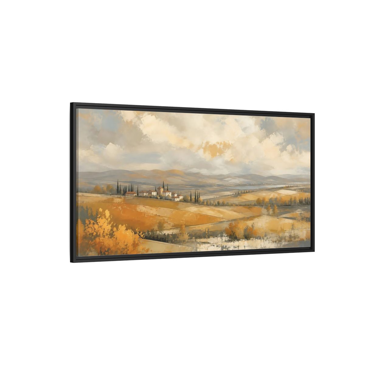 Side Mockup 5. Nature Tuscan Village Golden Fields Landscape shown as stretched canvas wall art