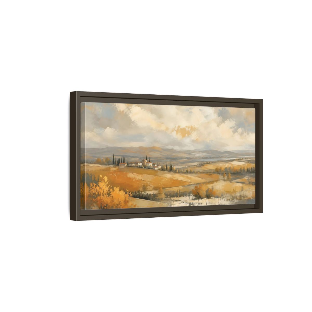 Side Mockup 7. Nature Tuscan Village Golden Fields Landscape shown as stretched canvas wall art