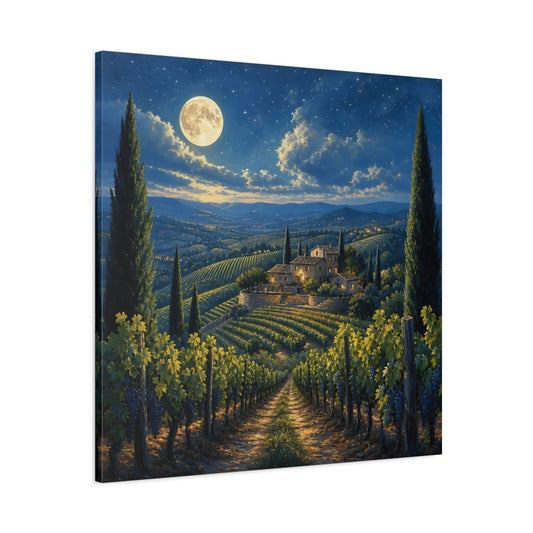 Main Mockup. Nature Tuscan Vineyard Tuscan Night shown as stretched canvas wall art
