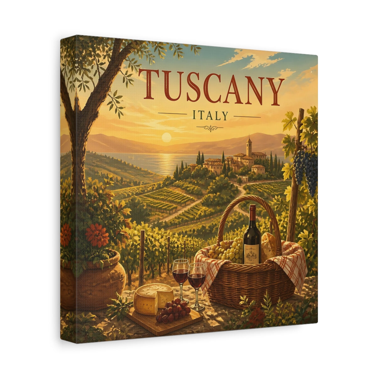 Side Mockup 9. Nature Tuscan Vineyards Tuscan Landscape shown as stretched canvas wall art
