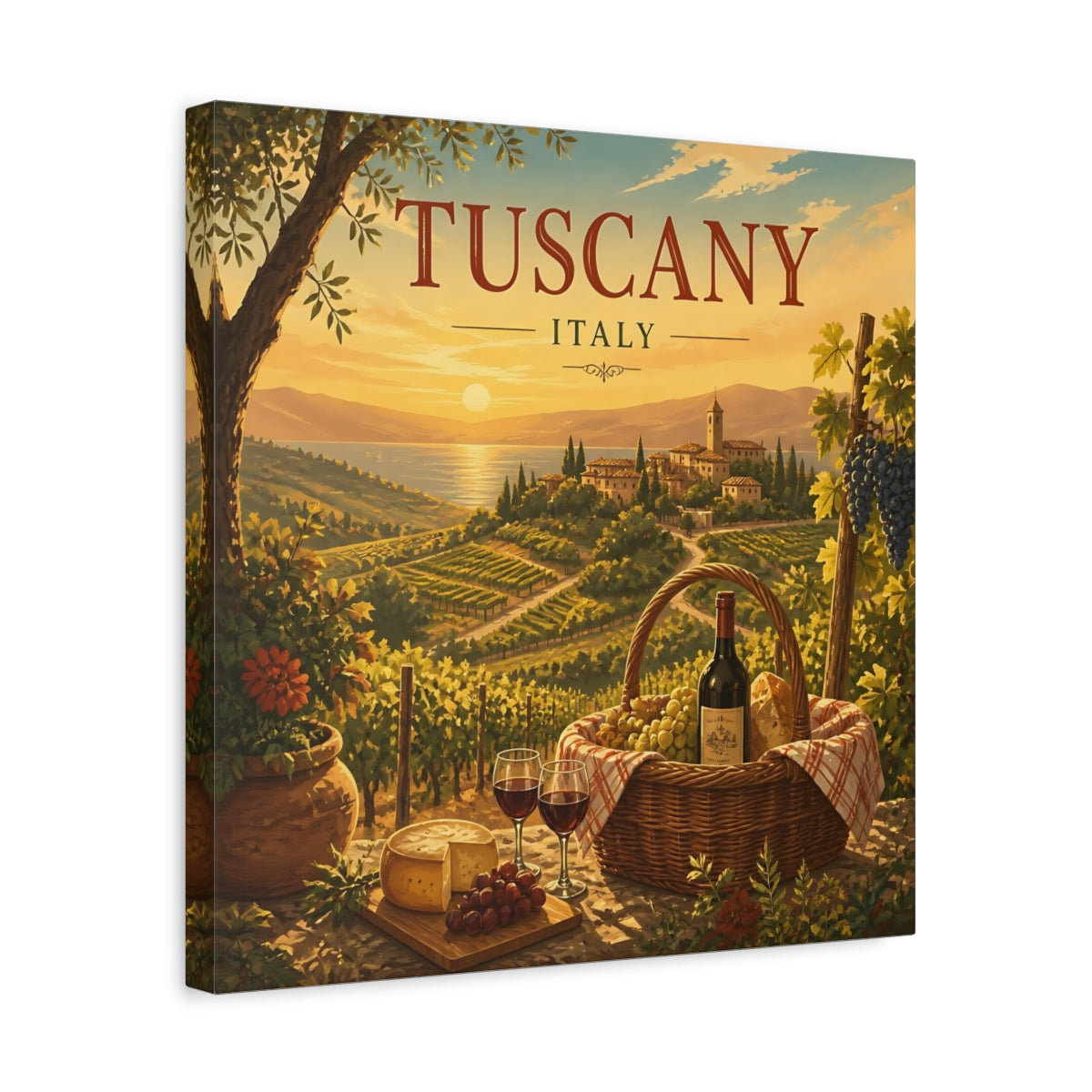 Side Mockup 6. Nature Tuscan Vineyards Tuscan Landscape shown as stretched canvas wall art