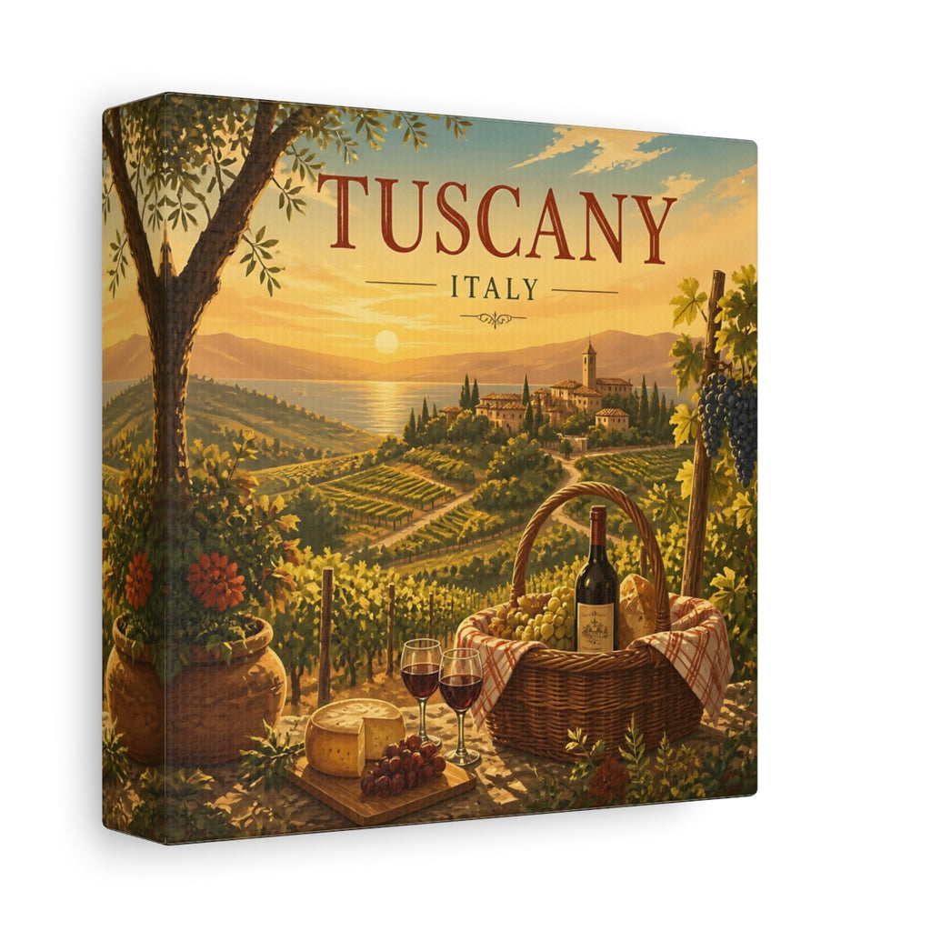 Side Mockup 2. Nature Tuscan Vineyards Tuscan Landscape shown as stretched canvas wall art