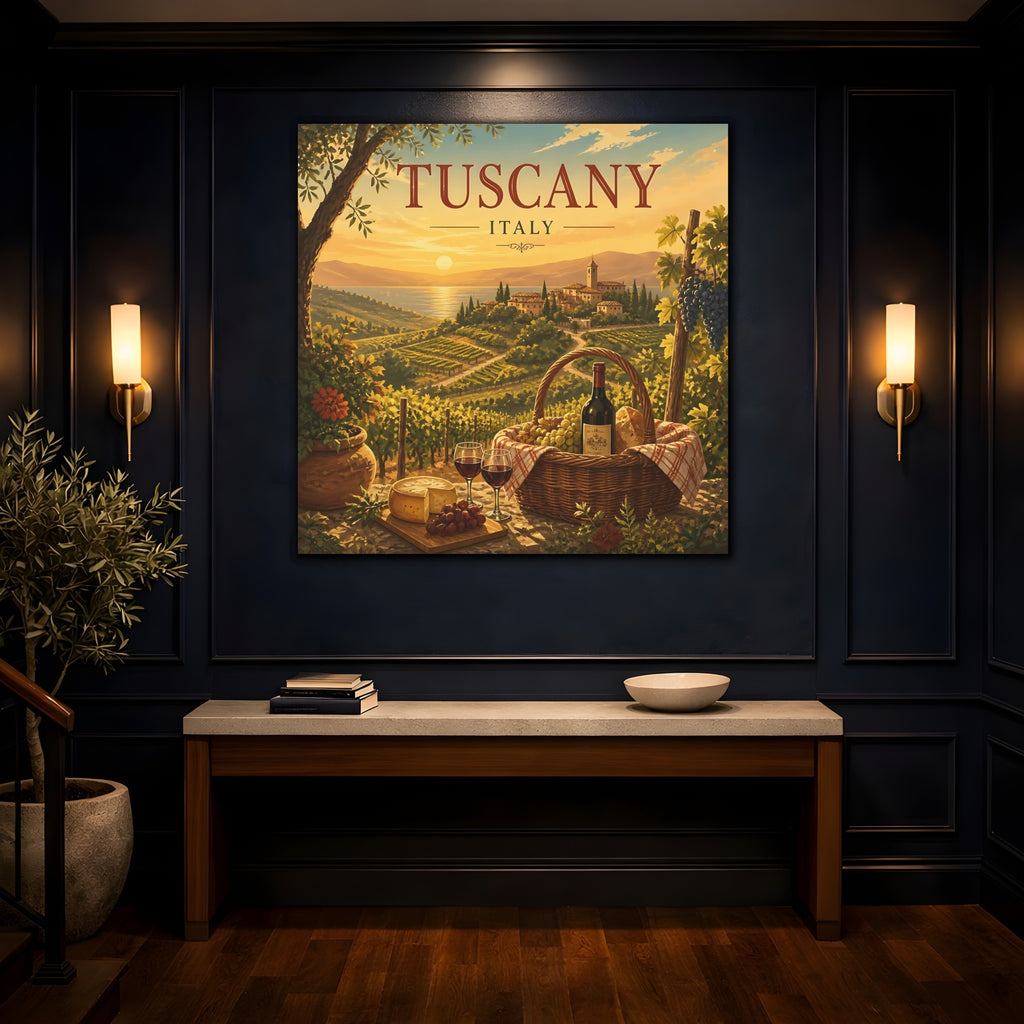 Mockup 4. Nature Tuscan Vineyards Tuscan Landscape shown as stretched canvas wall art