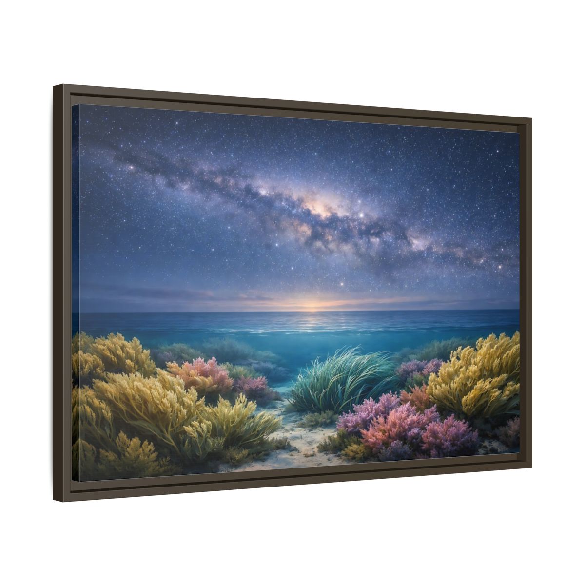 Side Mockup 11. Nature Underwater Seascape Blue And Gold shown as stretched canvas wall art