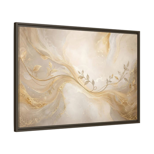 Main Mockup. Nature Vine Branches Gold And Beige shown as stretched canvas wall art