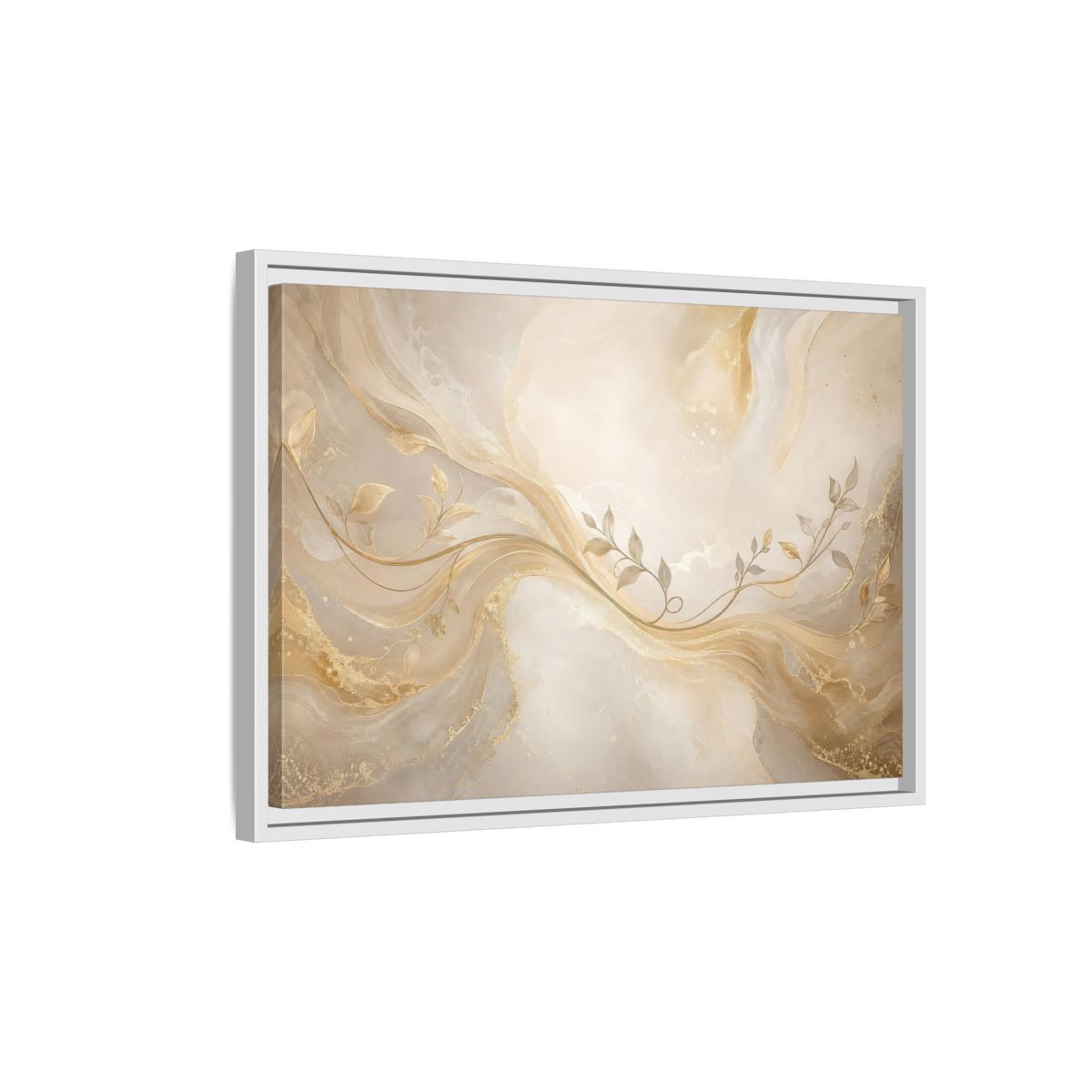 Side Mockup 1. Nature Vine Branches Gold And Beige shown as stretched canvas wall art