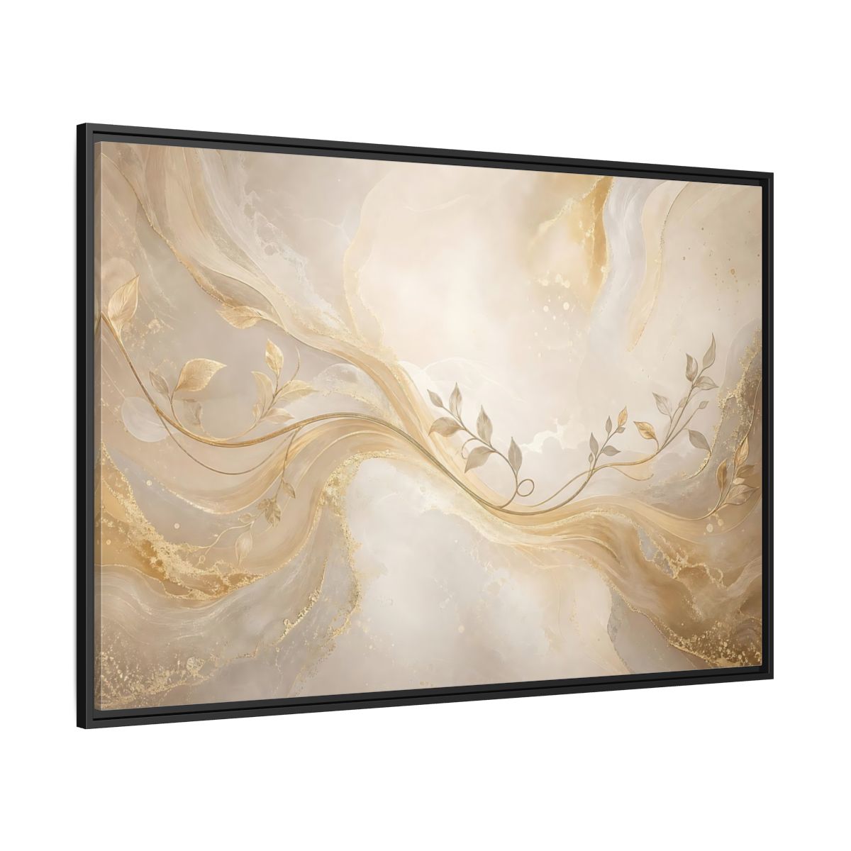 Side Mockup 12. Nature Vine Branches Gold And Beige shown as stretched canvas wall art