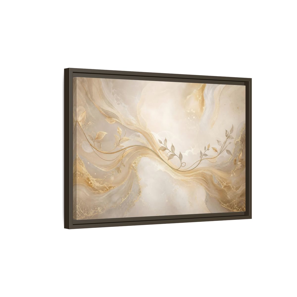 Side Mockup 2. Nature Vine Branches Gold And Beige shown as stretched canvas wall art