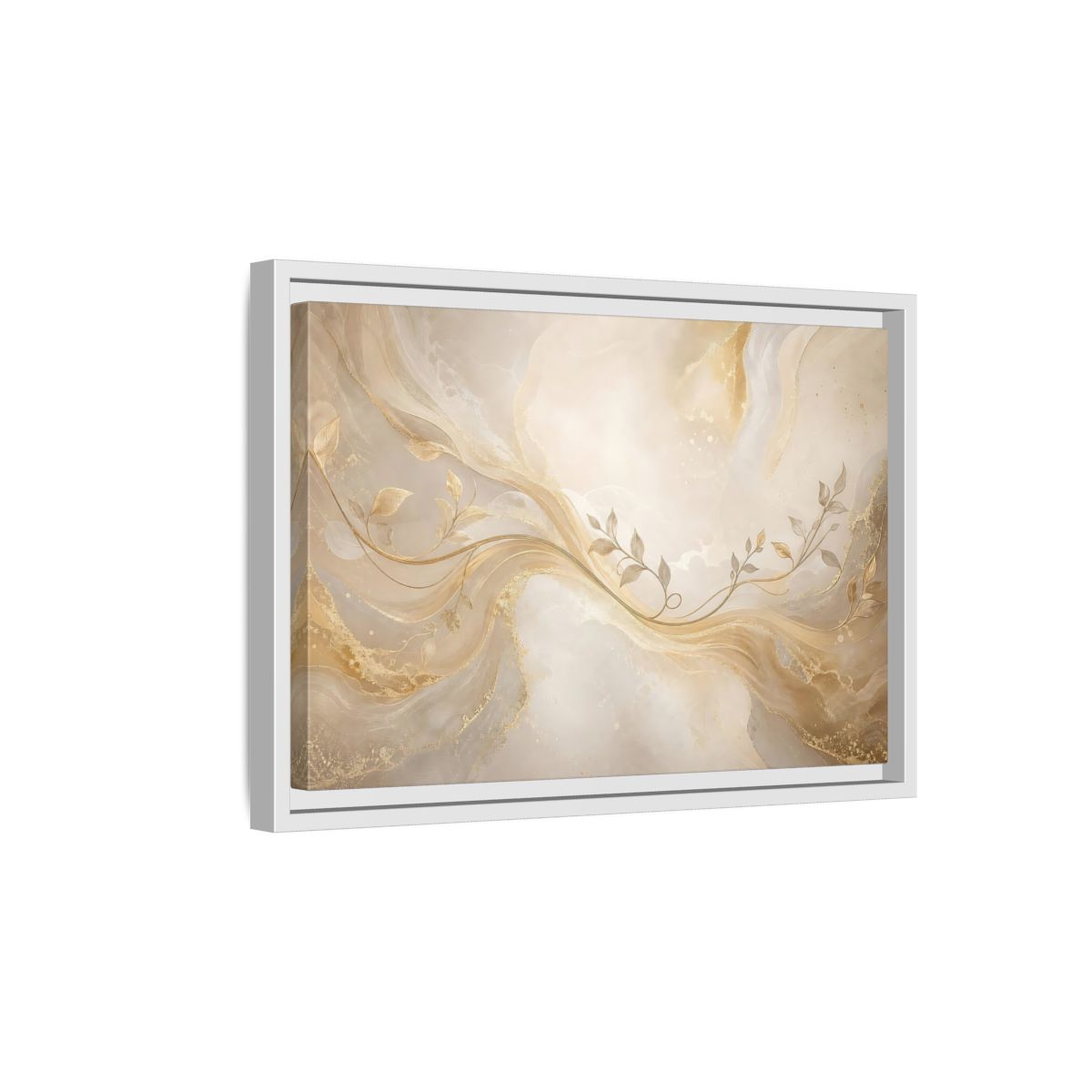 Side Mockup 4. Nature Vine Branches Gold And Beige shown as stretched canvas wall art