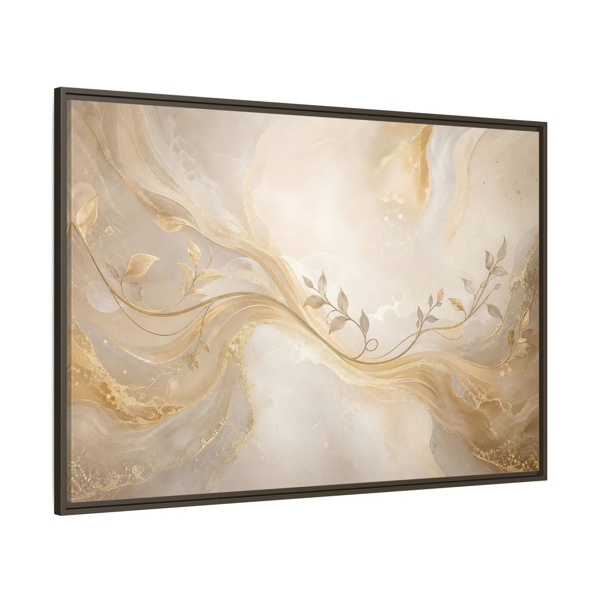 Side Mockup 8. Nature Vine Branches Gold And Beige shown as stretched canvas wall art