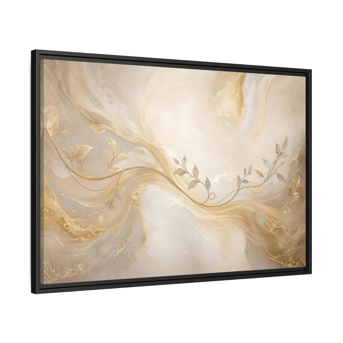 Side Mockup 13. Nature Vine Branches Gold And Beige shown as stretched canvas wall art