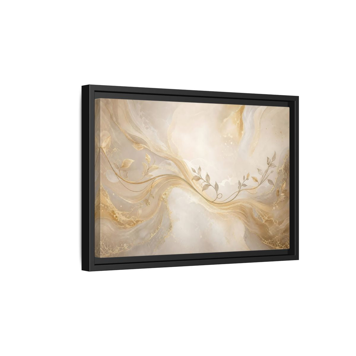 Side Mockup 6. Nature Vine Branches Gold And Beige shown as stretched canvas wall art