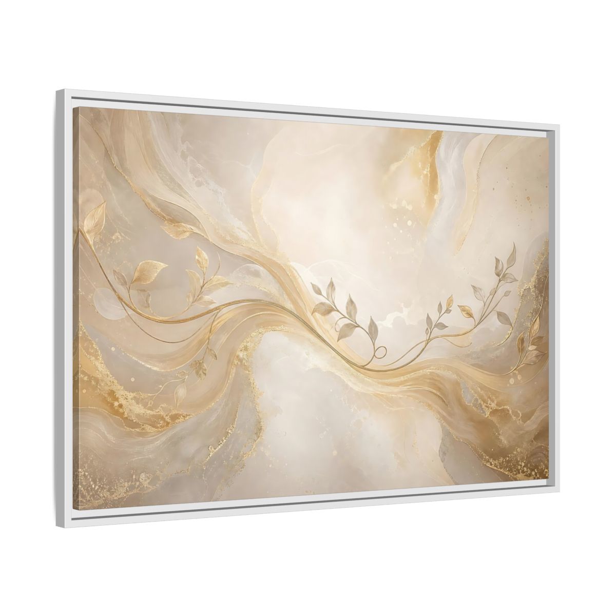 Side Mockup 9. Nature Vine Branches Gold And Beige shown as stretched canvas wall art