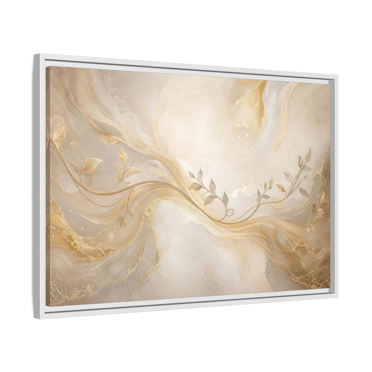 Side Mockup 10. Nature Vine Branches Gold And Beige shown as stretched canvas wall art