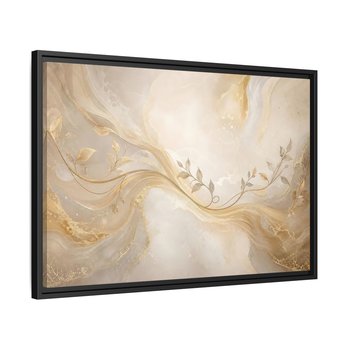 Side Mockup 14. Nature Vine Branches Gold And Beige shown as stretched canvas wall art