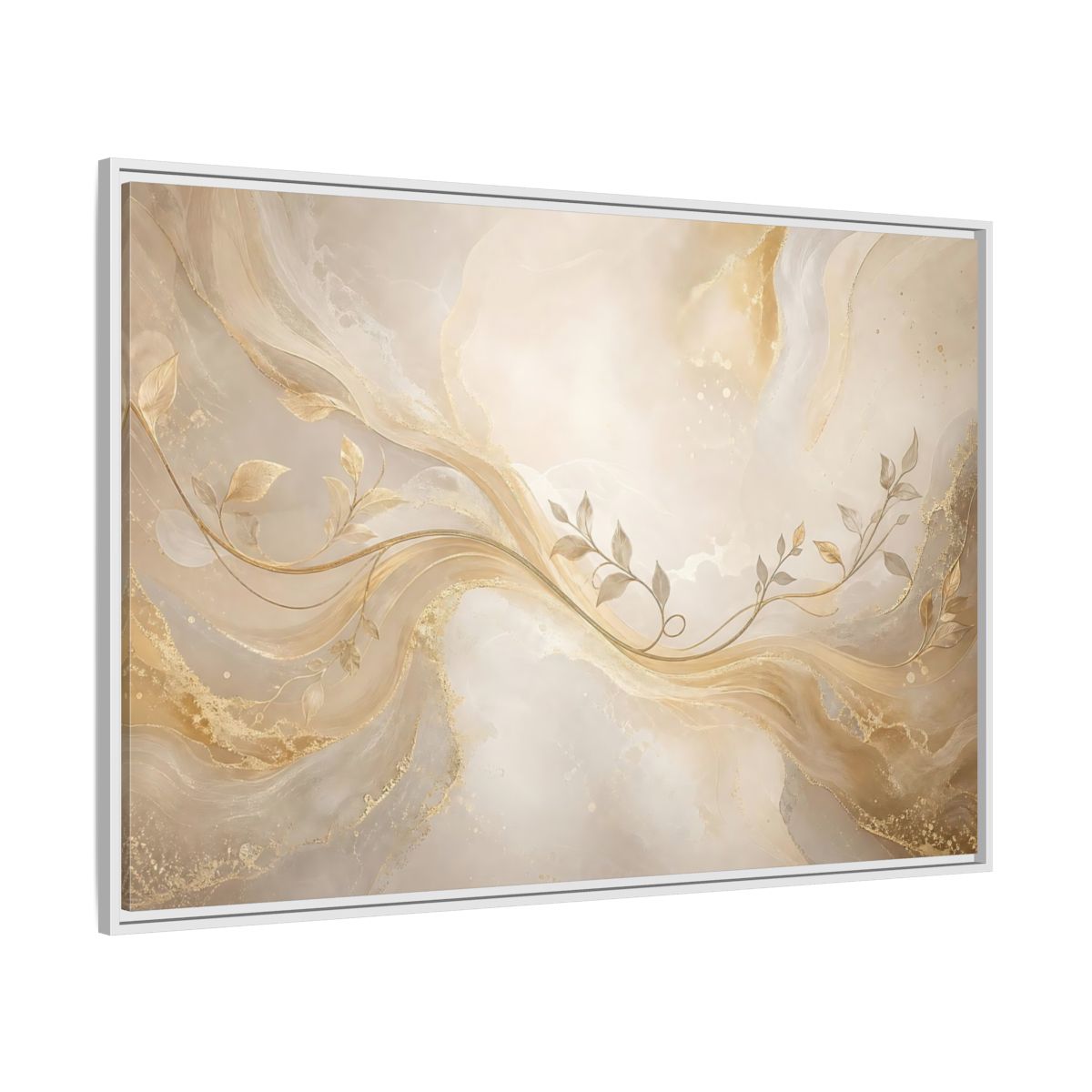 Side Mockup 7. Nature Vine Branches Gold And Beige shown as stretched canvas wall art